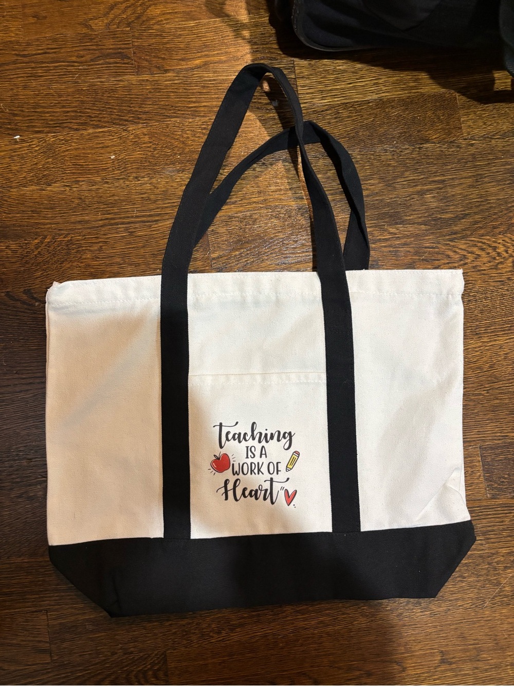 Canvas Teacher Tote Bag in White and Black